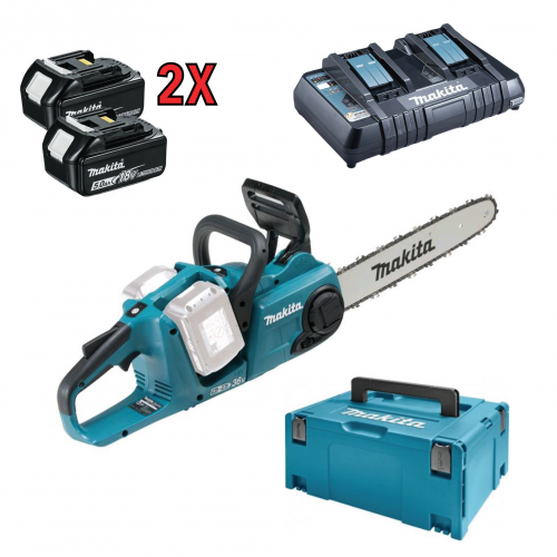 MAKITA MOTOSEGA A BATTERIA 18+18V 2 BATTERIE 5.0 CARIBATTERIE mod. DUC353RMJ