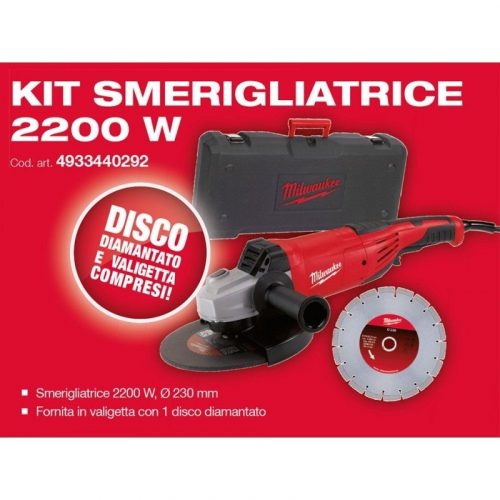 MILWAUKEE SMERIGLIATRICE 2200W DISCO 230MM mod. AG22-230