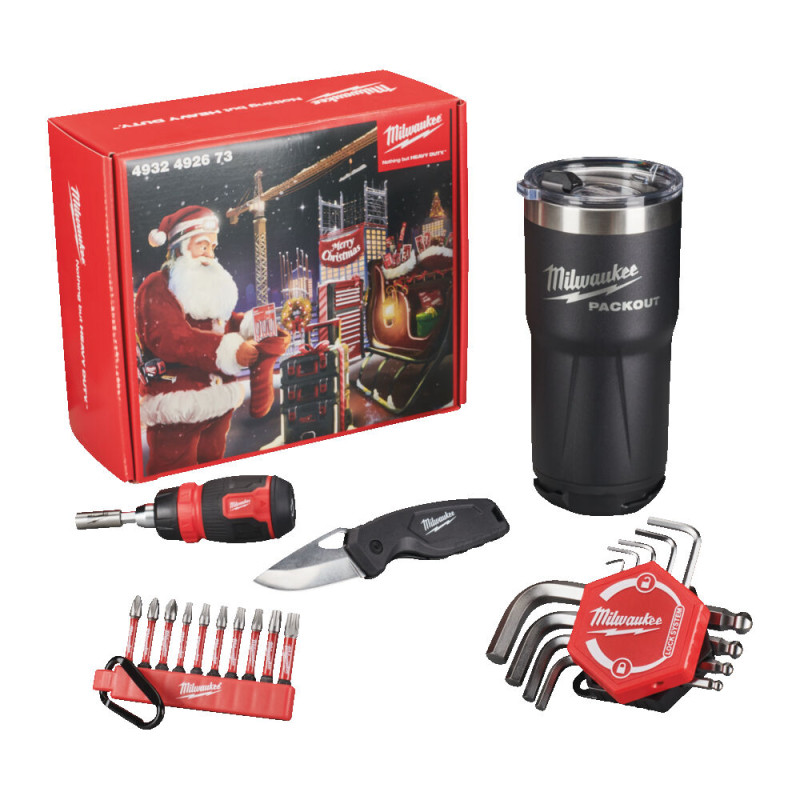 Milwaukee CHRISTMAS PROMO PACK - KIT COLTELLO + INSERTI + CACCIAVITE MULTI  BIT + TAZZA TERMICA + SET CHIAVI ESAGONALI -  Utensileria Roma