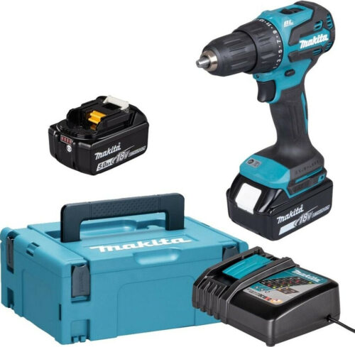 Makita DHP490RTJ TRAPANO AVVITATORE A PERCUSSIONE 18V 2 BATTERIE 5.0AH CARICATORE