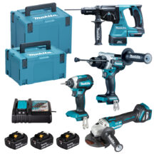 Makita DLX4192TJ COMBO KIT LXT 18V 3 BATTERIE TRAPANO TASSELLATORE AVVITATORE SMERIGLIATRICE