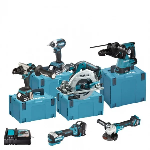 Makita DLX6139JX1 SET AVVITATORI TASSELLATORE SEGA CIRCOLARE SMERIGLIATRICE E UTENSILE MULTIFUNZIONALE 18V - immagine 2