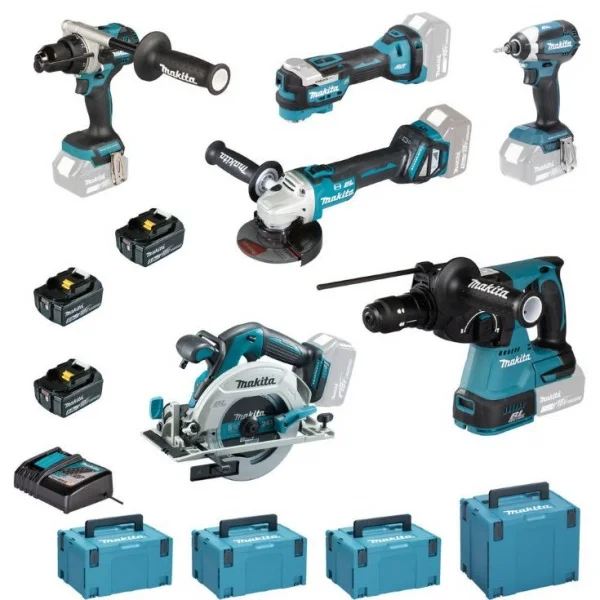 Makita DLX6139JX1 SET AVVITATORI TASSELLATORE SEGA CIRCOLARE SMERIGLIATRICE E UTENSILE MULTIFUNZIONALE 18V